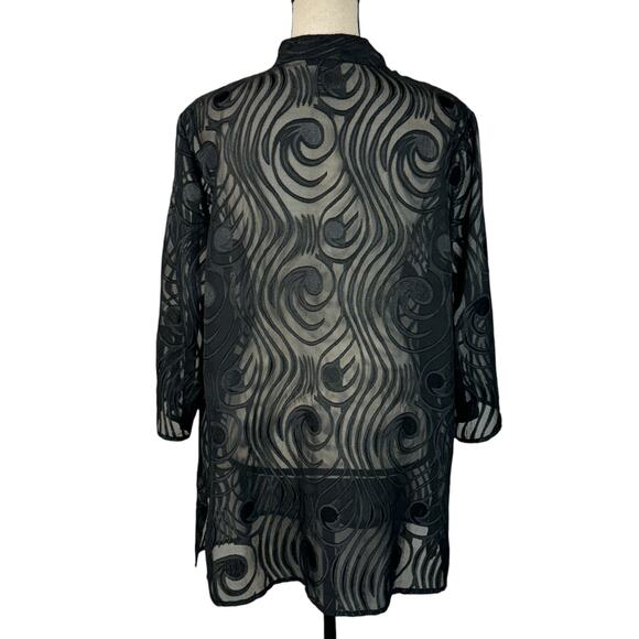 Maggie Barnes 0X-Large (16W) Top Button-Up Semi-Sheer Geometric 3/4 Sleeve Black - Picture 5 of 8